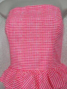 Lilly Pulitzer Lowe Fiesta Pink Pretty Gingham Strapless Peplum Dress Size 6